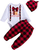Infant Boys Girls Christmas Long Sleeve Cartoon Prints Tops Plaid Pants Hat Newborn Outfits 3PCS Troop Jogging