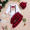 Infant Boys Girls Christmas Long Sleeve Cartoon Prints Tops Plaid Pants Hat Newborn Outfits 3PCS Troop Jogging