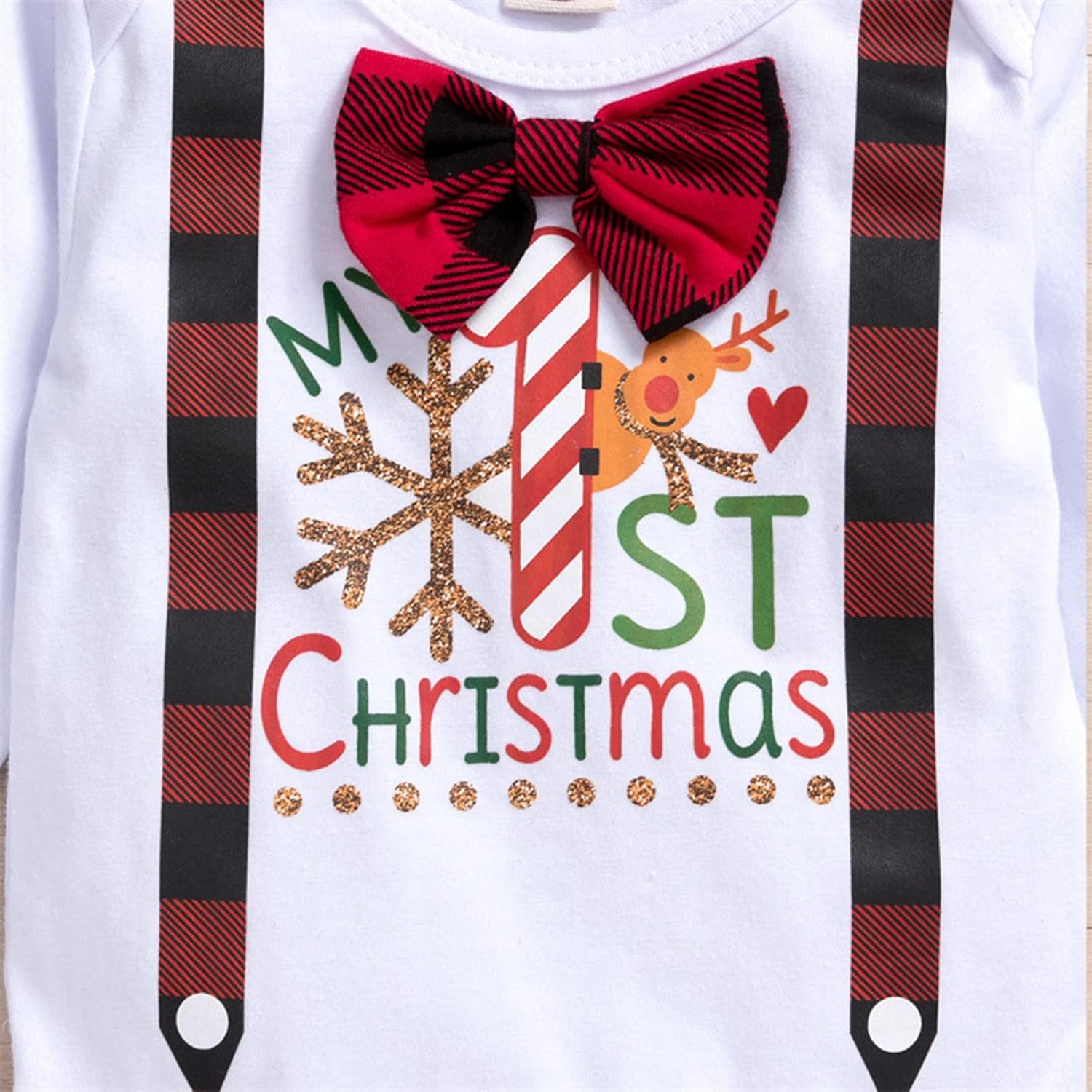 Infant Boys Girls Christmas Long Sleeve Cartoon Prints Tops Plaid Pants Hat Newborn Outfits 3PCS Troop Jogging