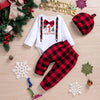 Infant Boys Girls Christmas Long Sleeve Cartoon Prints Tops Plaid Pants Hat Newborn Outfits 3PCS Troop Jogging