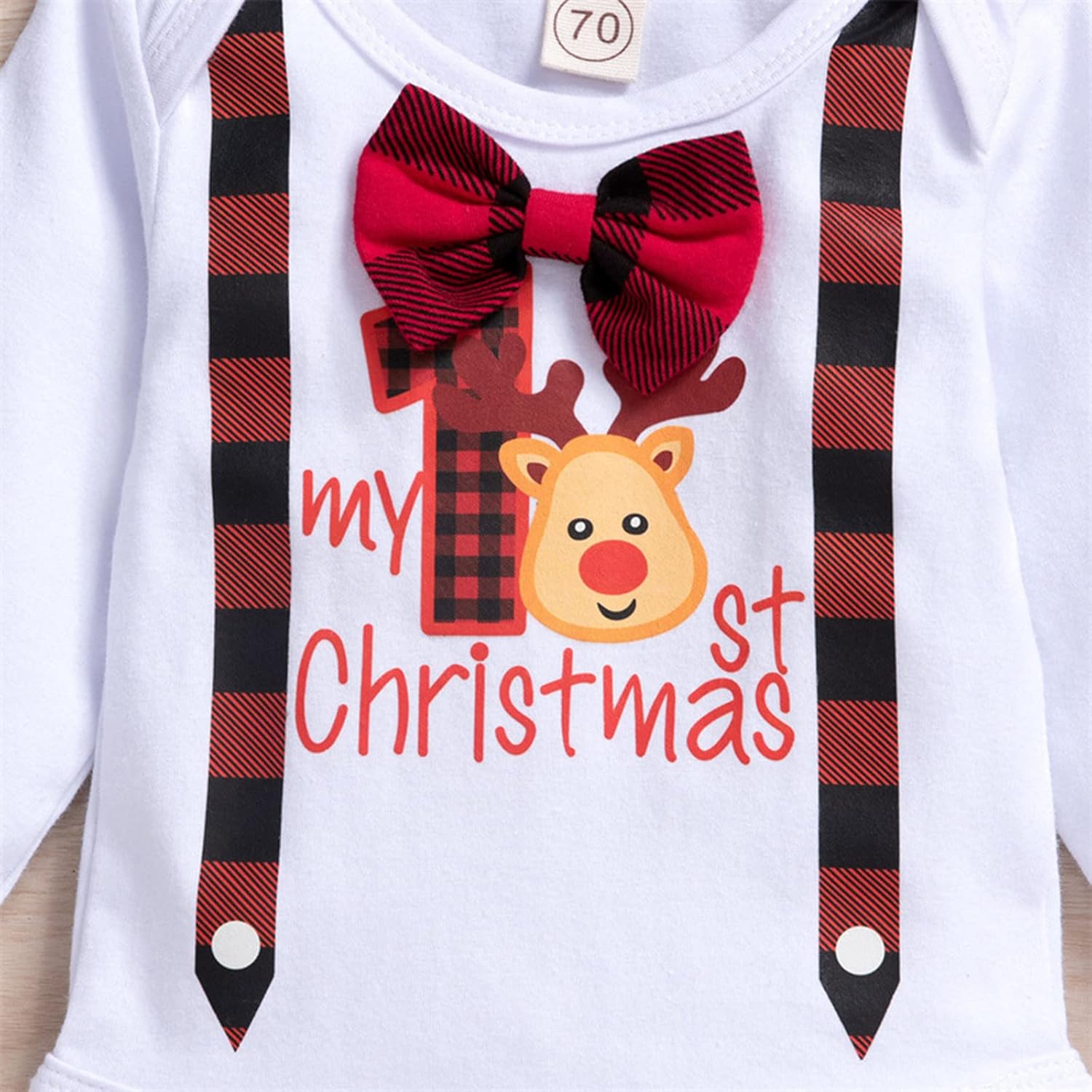 Infant Boys Girls Christmas Long Sleeve Cartoon Prints Tops Plaid Pants Hat Newborn Outfits 3PCS Troop Jogging