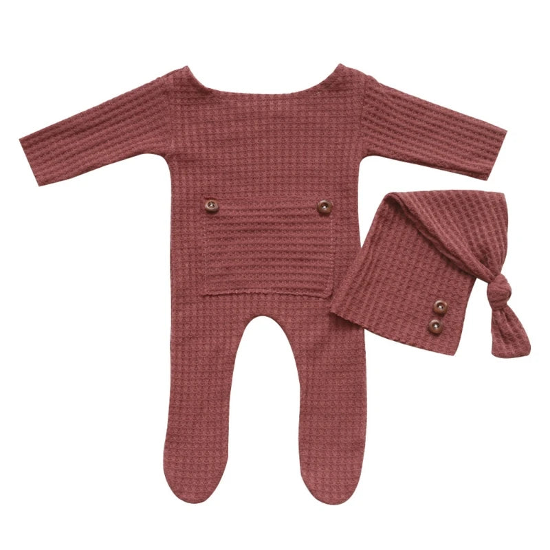 2 Stks/set Baby Hoed Romper Pasgeboren Fotografie Rekwisieten Gebreide Jumpsuit Lange Staart Cap Kit Zuigelingen Foto Schieten Kleding Outfits