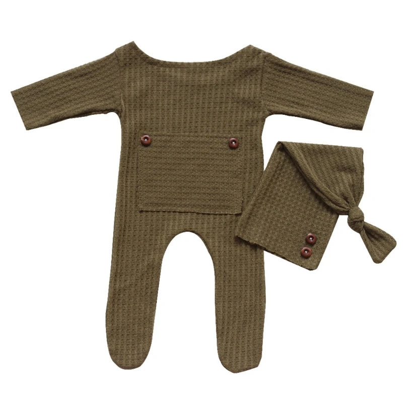 2 Stks/set Baby Hoed Romper Pasgeboren Fotografie Rekwisieten Gebreide Jumpsuit Lange Staart Cap Kit Zuigelingen Foto Schieten Kleding Outfits