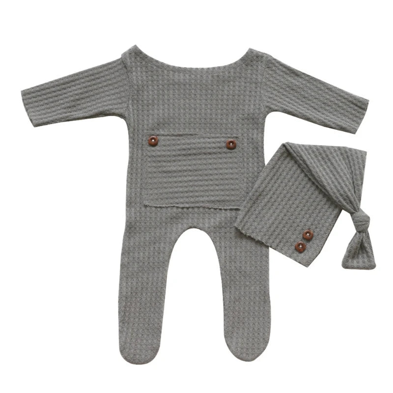 2 Stks/set Baby Hoed Romper Pasgeboren Fotografie Rekwisieten Gebreide Jumpsuit Lange Staart Cap Kit Zuigelingen Foto Schieten Kleding Outfits