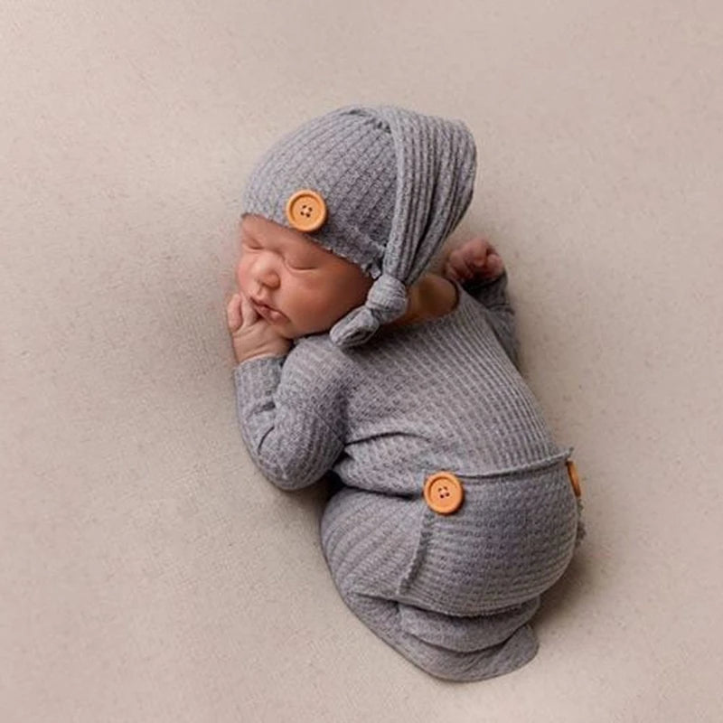 2 Stks/set Baby Hoed Romper Pasgeboren Fotografie Rekwisieten Gebreide Jumpsuit Lange Staart Cap Kit Zuigelingen Foto Schieten Kleding Outfits