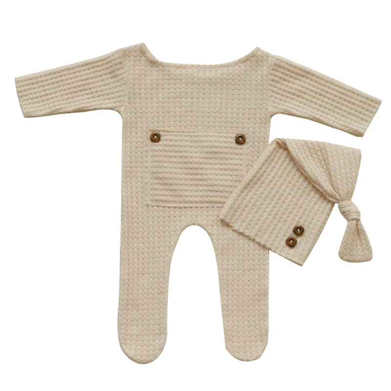 2 Stks/set Baby Hoed Romper Pasgeboren Fotografie Rekwisieten Gebreide Jumpsuit Lange Staart Cap Kit Zuigelingen Foto Schieten Kleding Outfits