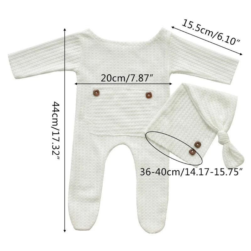 2 Stks/set Baby Hoed Romper Pasgeboren Fotografie Rekwisieten Gebreide Jumpsuit Lange Staart Cap Kit Zuigelingen Foto Schieten Kleding Outfits