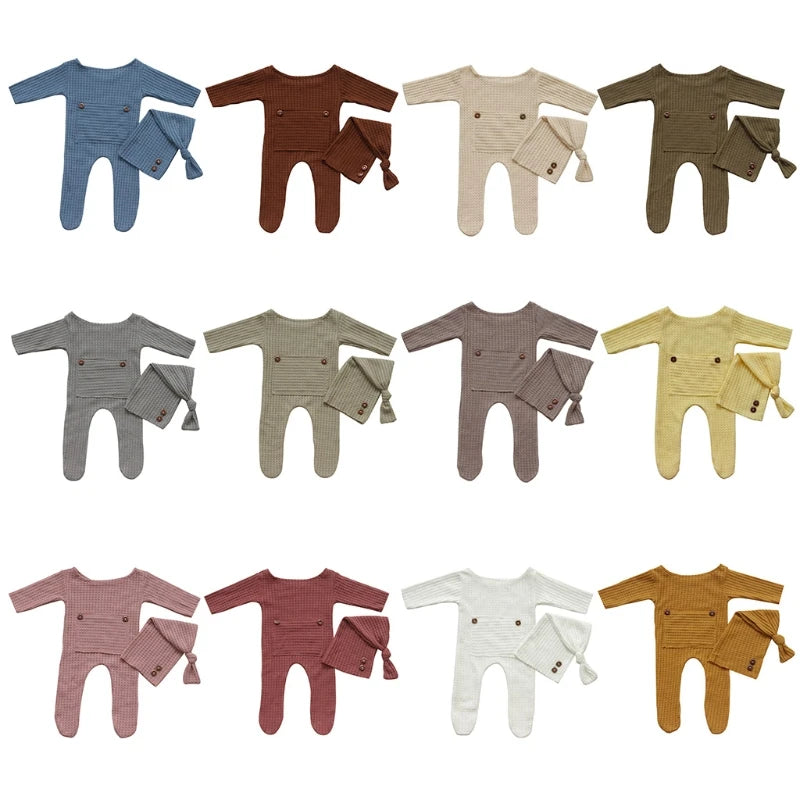 2 Stks/set Baby Hoed Romper Pasgeboren Fotografie Rekwisieten Gebreide Jumpsuit Lange Staart Cap Kit Zuigelingen Foto Schieten Kleding Outfits