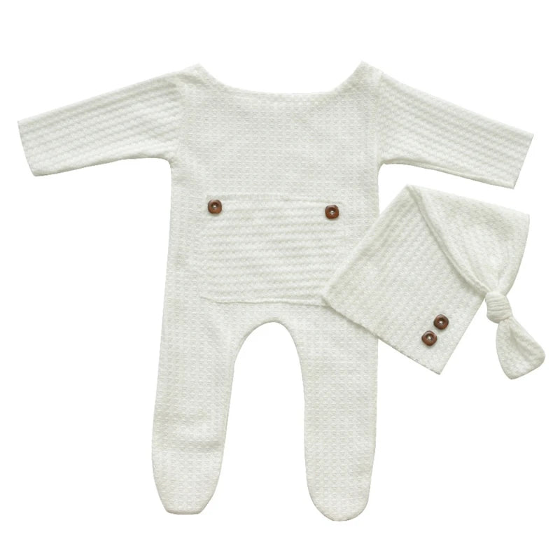 2 Stks/set Baby Hoed Romper Pasgeboren Fotografie Rekwisieten Gebreide Jumpsuit Lange Staart Cap Kit Zuigelingen Foto Schieten Kleding Outfits