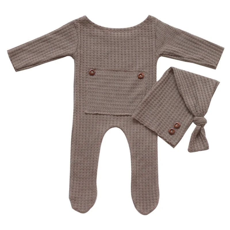 2 Stks/set Baby Hoed Romper Pasgeboren Fotografie Rekwisieten Gebreide Jumpsuit Lange Staart Cap Kit Zuigelingen Foto Schieten Kleding Outfits