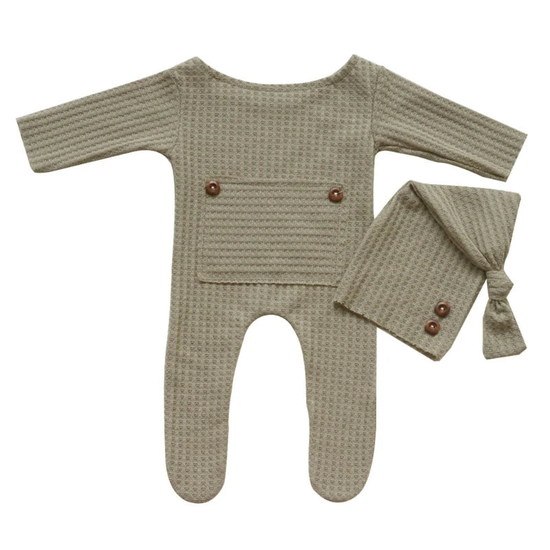 2 Stks/set Baby Hoed Romper Pasgeboren Fotografie Rekwisieten Gebreide Jumpsuit Lange Staart Cap Kit Zuigelingen Foto Schieten Kleding Outfits