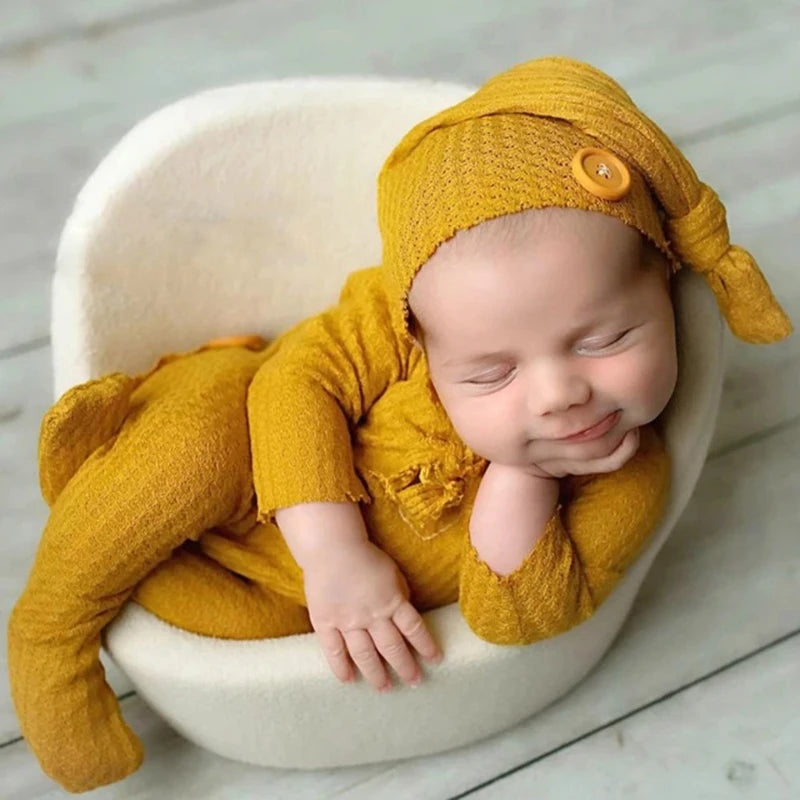 2 Stks/set Baby Hoed Romper Pasgeboren Fotografie Rekwisieten Gebreide Jumpsuit Lange Staart Cap Kit Zuigelingen Foto Schieten Kleding Outfits