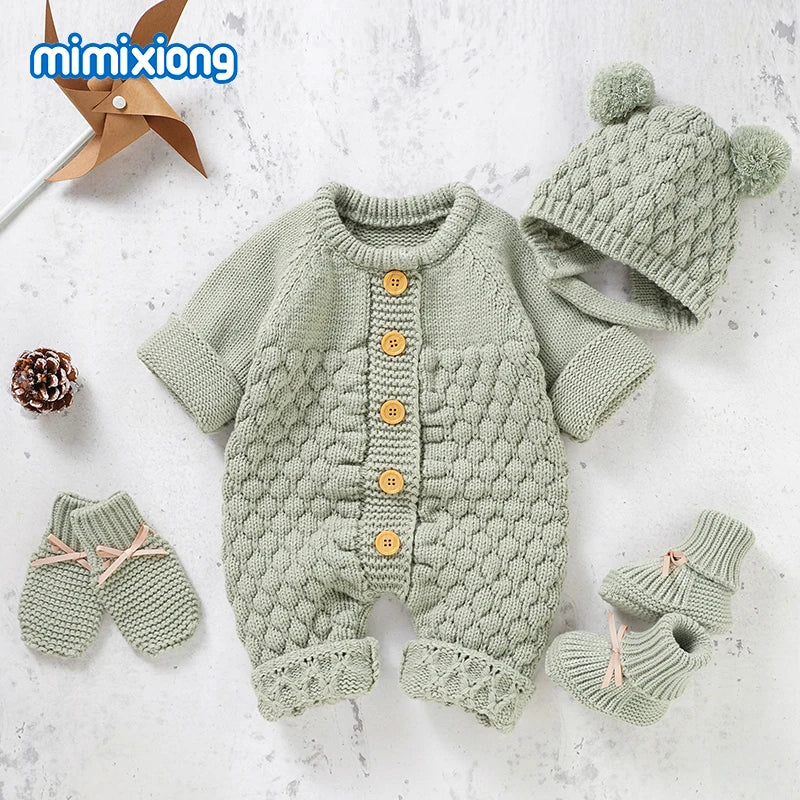 Peleles para bebé, conjuntos de ropa, monos de punto para niña recién nacida, trajes de otoño e invierno, monos de manga larga para niño pequeño, 2 piezas