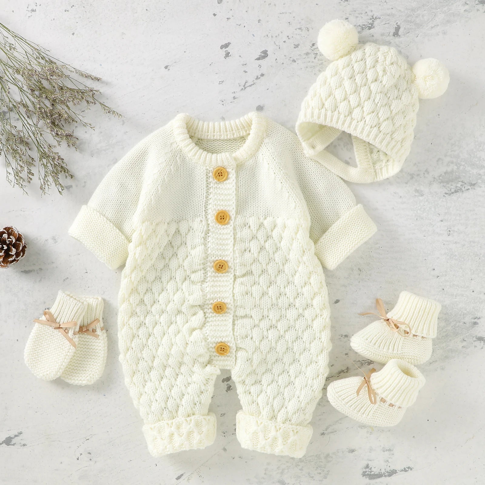 Peleles para bebé, conjuntos de ropa, monos de punto para niña recién nacida, trajes de otoño e invierno, monos de manga larga para niño pequeño, 2 piezas
