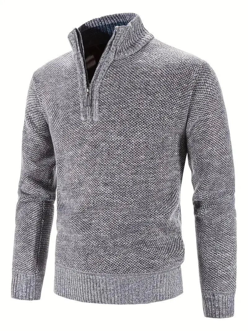 Men Pullover Autumn Winter Solid Color Stand Collar Leisure And Comfortable Zipper High Collar For Warmth Slim Fit Sweater
