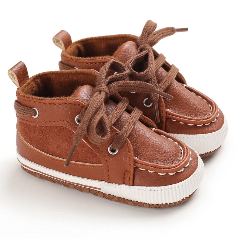 Newborn Baby Boys And Girls Brown Casual Shoes Baby First Walking Shoes Soft Sole Anti Slip Baby Casual Shoes 0-18M