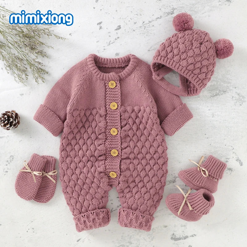 Peleles para bebé, conjuntos de ropa, monos de punto para niña recién nacida, trajes de otoño e invierno, monos de manga larga para niño pequeño, 2 piezas