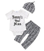 Cute 3PCS Set Newborn Baby Boy Clothes Lovely Mommy's New Man Mustache Print Bodysuit Tops Long Pants Hat Outfits 0-18M