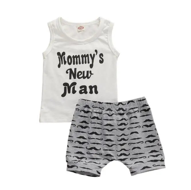 Cute 3PCS Set Newborn Baby Boy Clothes Lovely Mommy's New Man Mustache Print Bodysuit Tops Long Pants Hat Outfits 0-18M