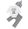 Cute 3PCS Set Newborn Baby Boy Clothes Lovely Mommy's New Man Mustache Print Bodysuit Tops Long Pants Hat Outfits 0-18M