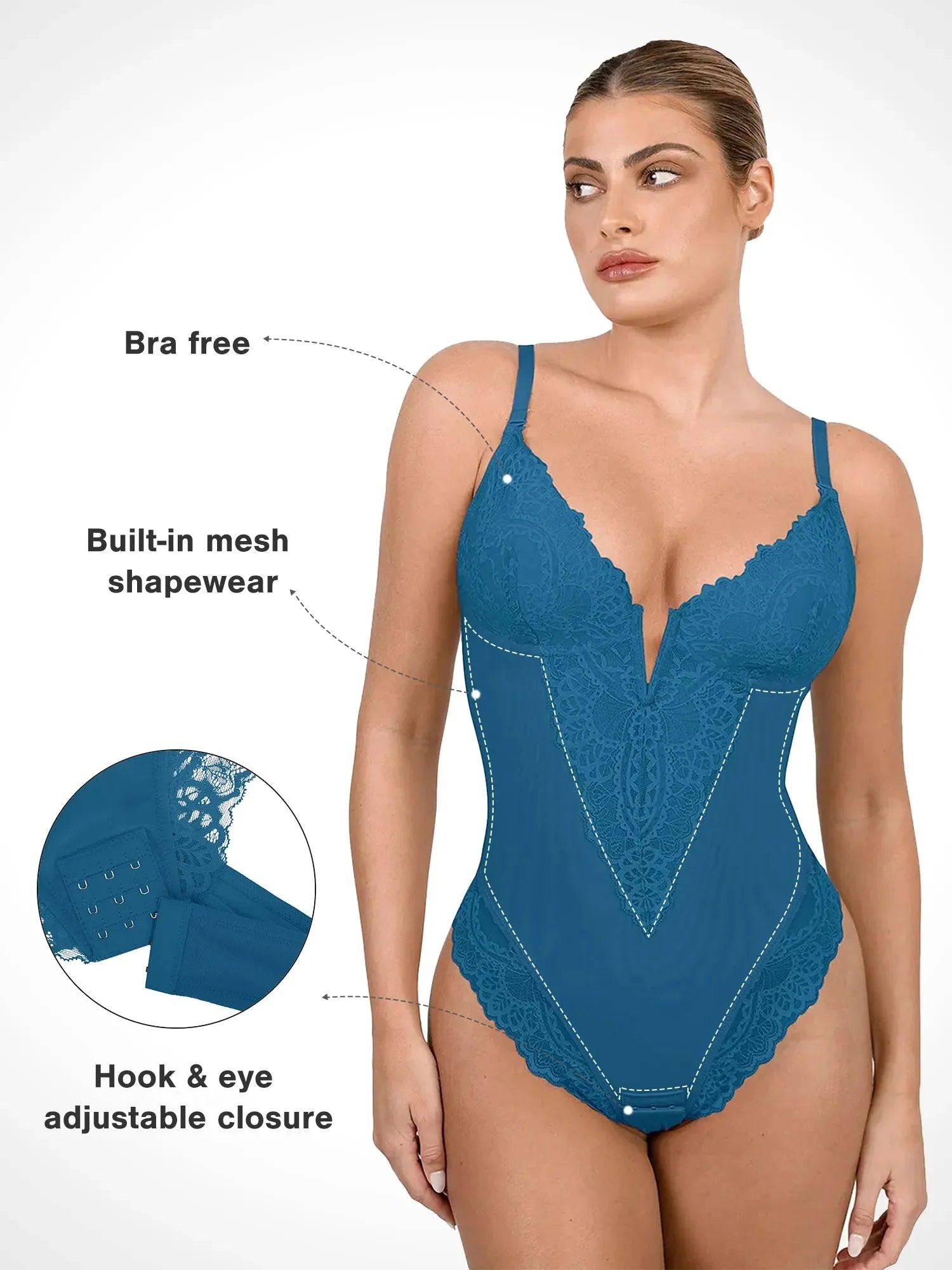 Shapewear Lace Deep V-Neck Sculpting Thong Bodysuit