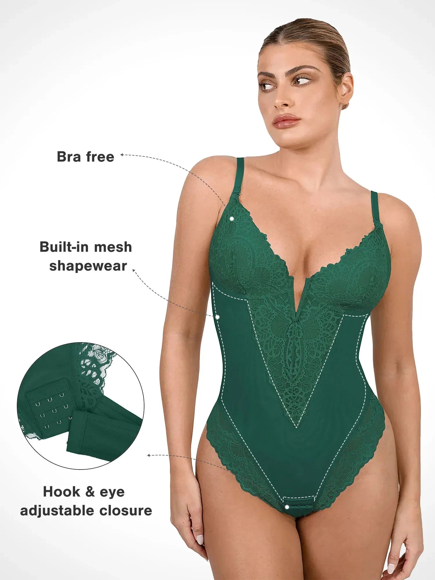 Shapewear Lace Deep V-Neck Sculpting Thong Bodysuit